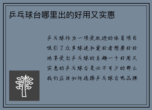 乒乓球台哪里出的好用又实惠