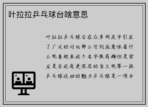 叶拉拉乒乓球台啥意思